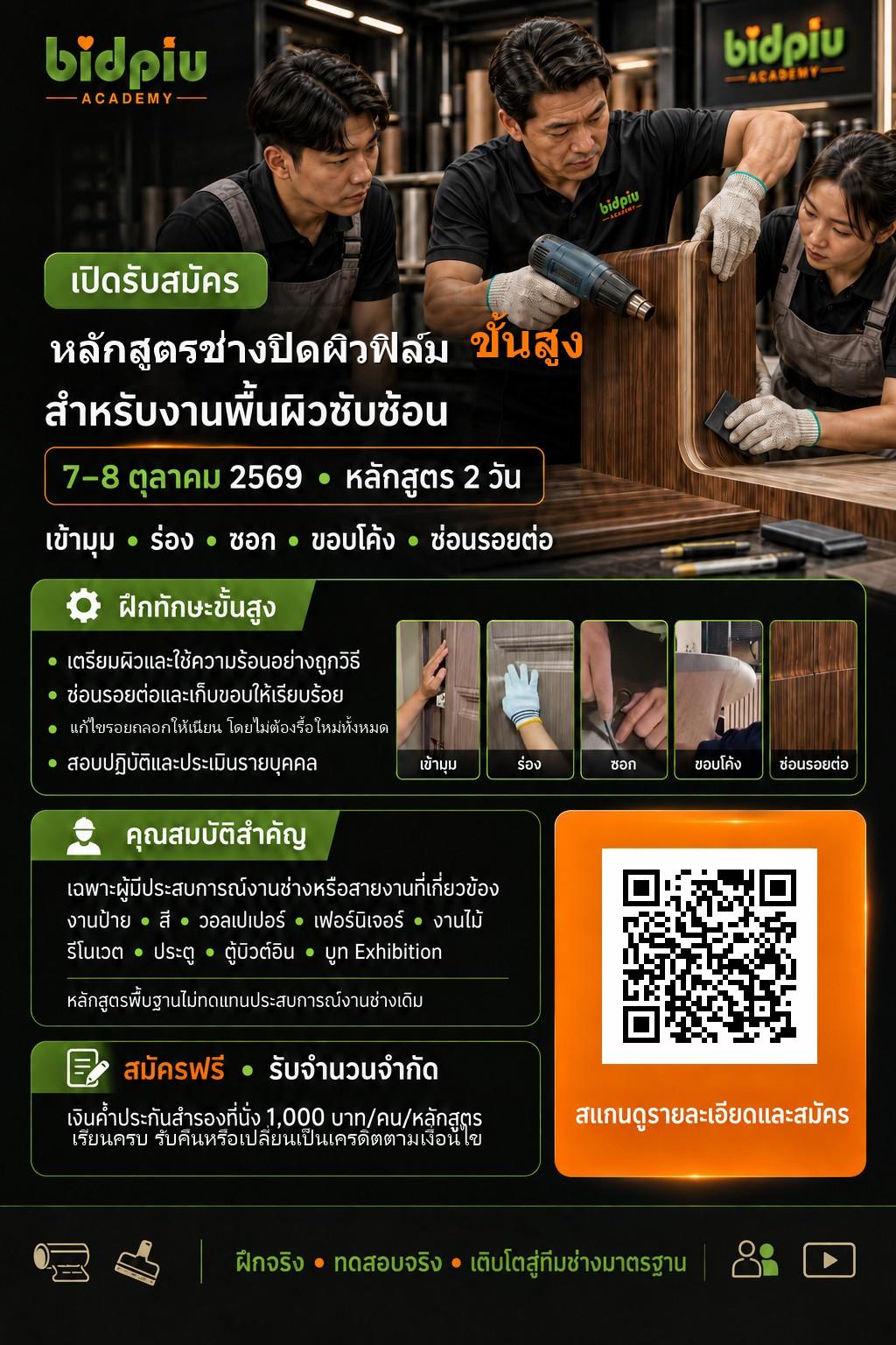 หลักสูตรช่างปิดผิวฟิล์มขั้นสูง · 7–8 ตุลาคม 2569